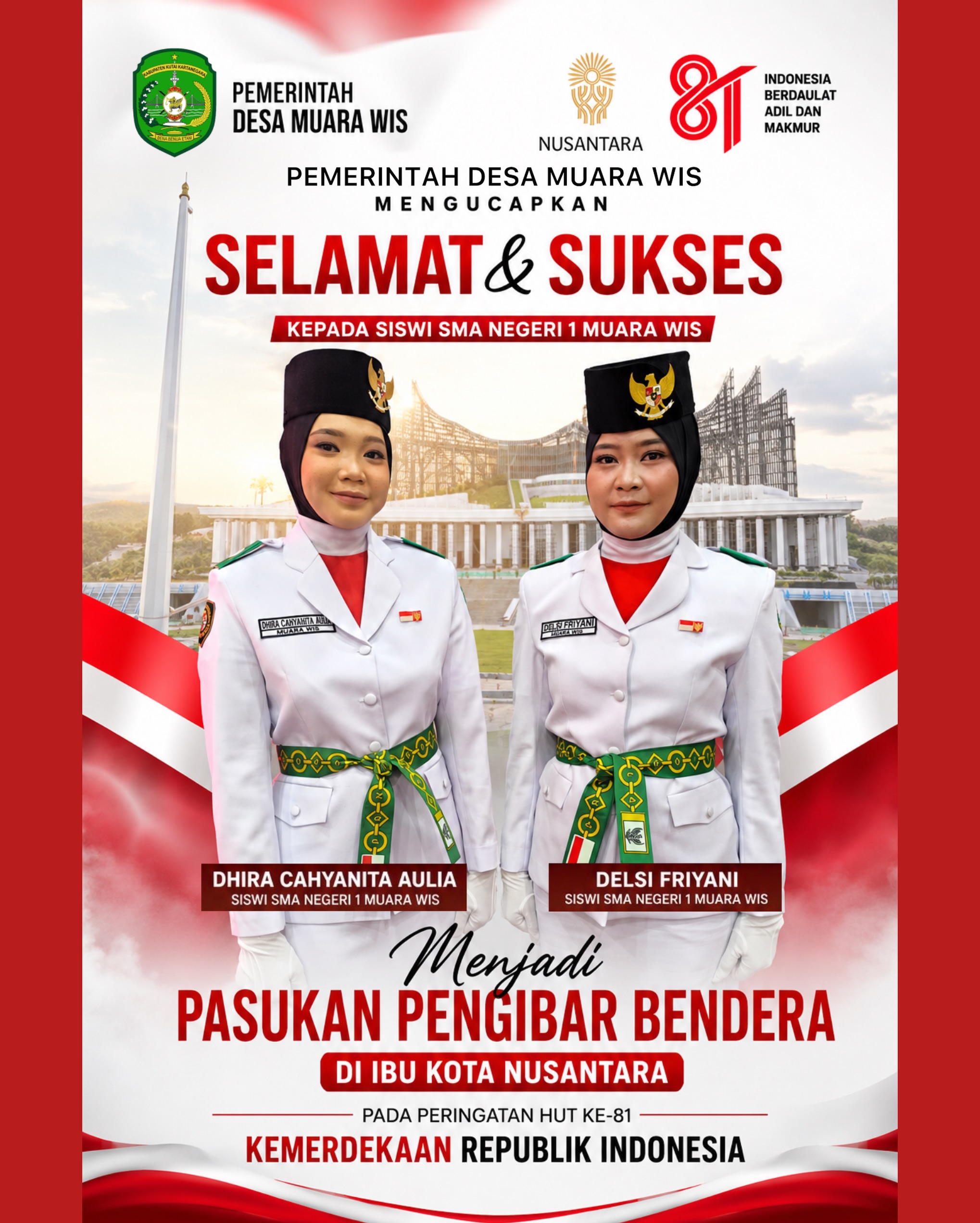 Dua Siswi SMA Negeri 1 Muara Wis Terpilih sebagai Paskibraka di Ibu Kota Nusantara