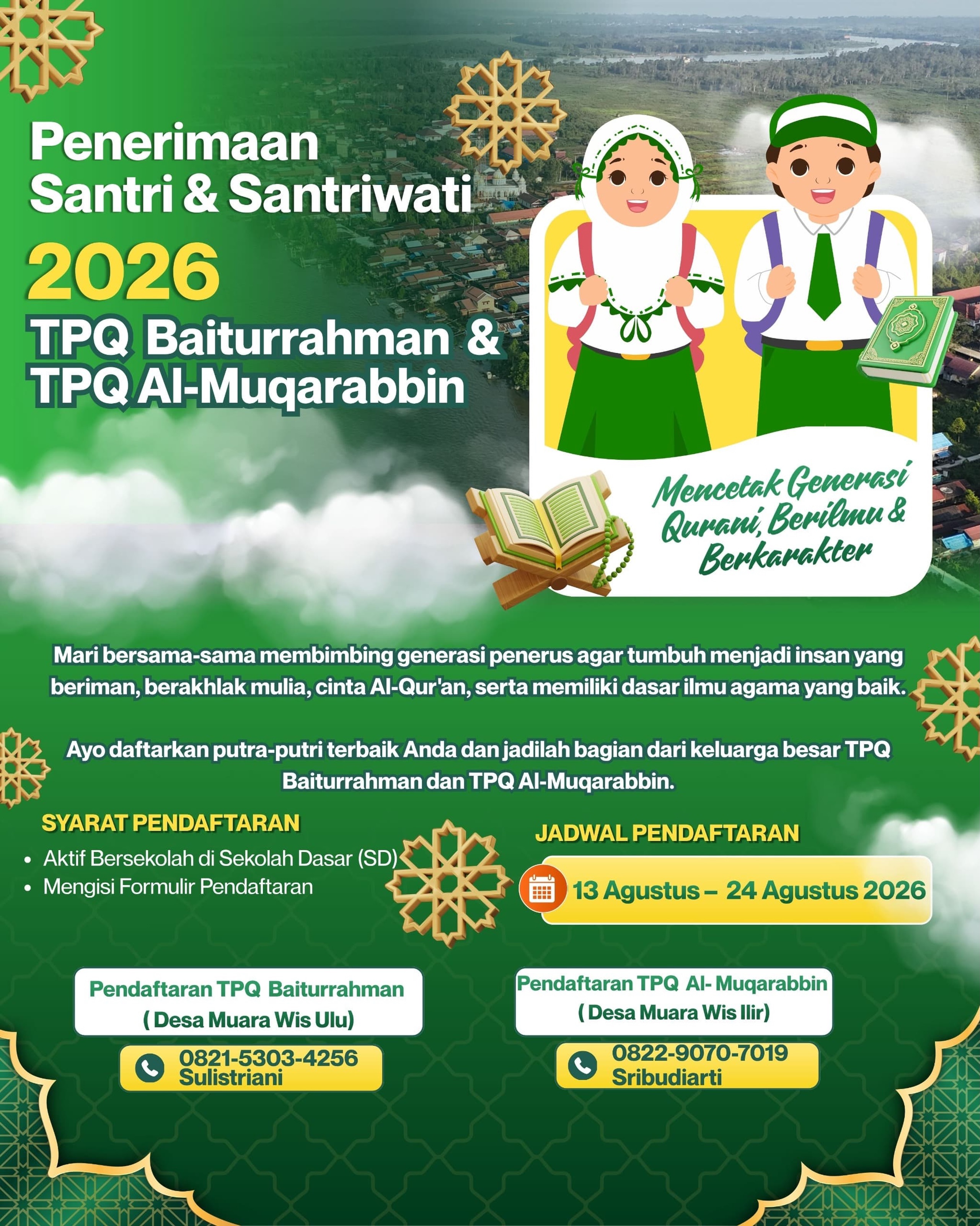 Penerimaan Santri & Santriwati TPQ Baiturrahman dan TPQ Al-Muqarabbin Tahun 2026